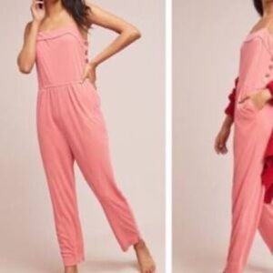 Anthropologie Saturday Sunday Pink Ribbed Button Side Jumpsuit